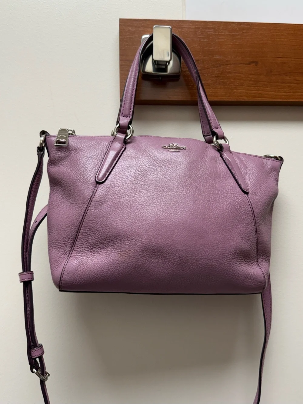 Coach MINI Kelsey Satchel Lilac Pebbled Leather Two Way Crossbody Top Handle EUC